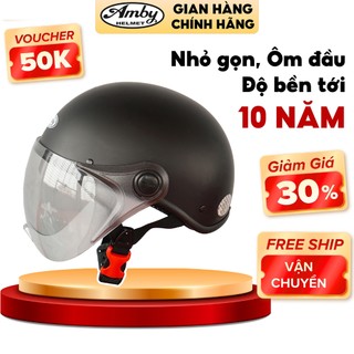 Mũ Bảo Hiểm Nửa Đầu Amby Helmet ST05, có kính che nửa mặt, kiểu dáng thời trang, khóa nhựa bền chắc - Đen Nhám