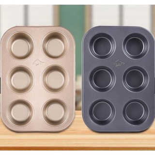 Khuôn cupcake 6 lỗ đen - khay nướng cupcake 6 lỗ