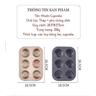 Khuôn cupcake 6 lỗ đen - khay nướng cupcake 6 lỗ