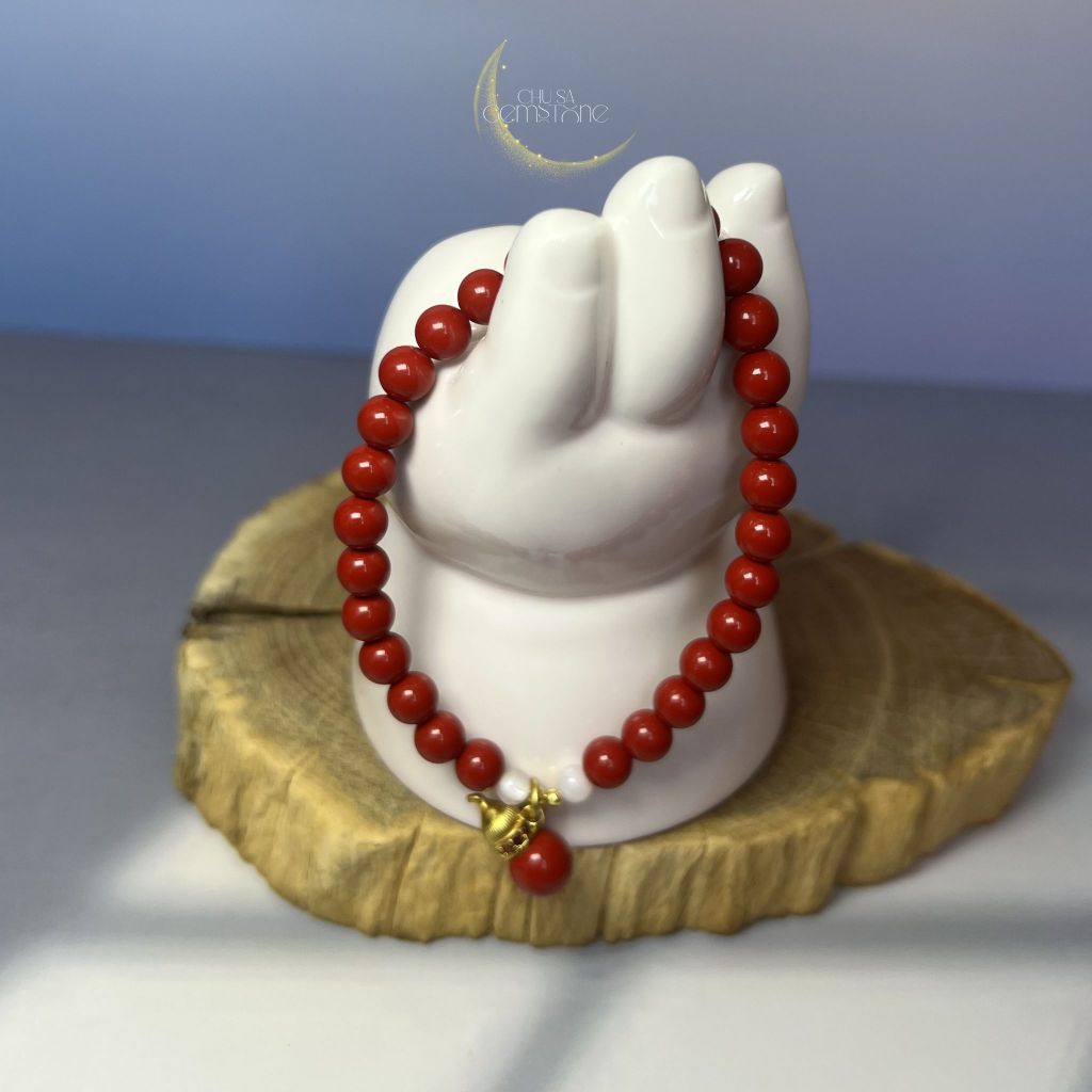 VÒNG TAY ĐÁ CHU SA MIX CHARM HỒ LÔ - CHU SA GEMSTONE