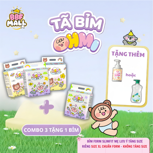 Combo 3 Tặng 1 Bịch Bỉm OHMI Hàn Quốc - Khô Thoáng, Siêu Thấm Hút - Tã Bỉm Cho Bé Đủ Size Siêu Mềm