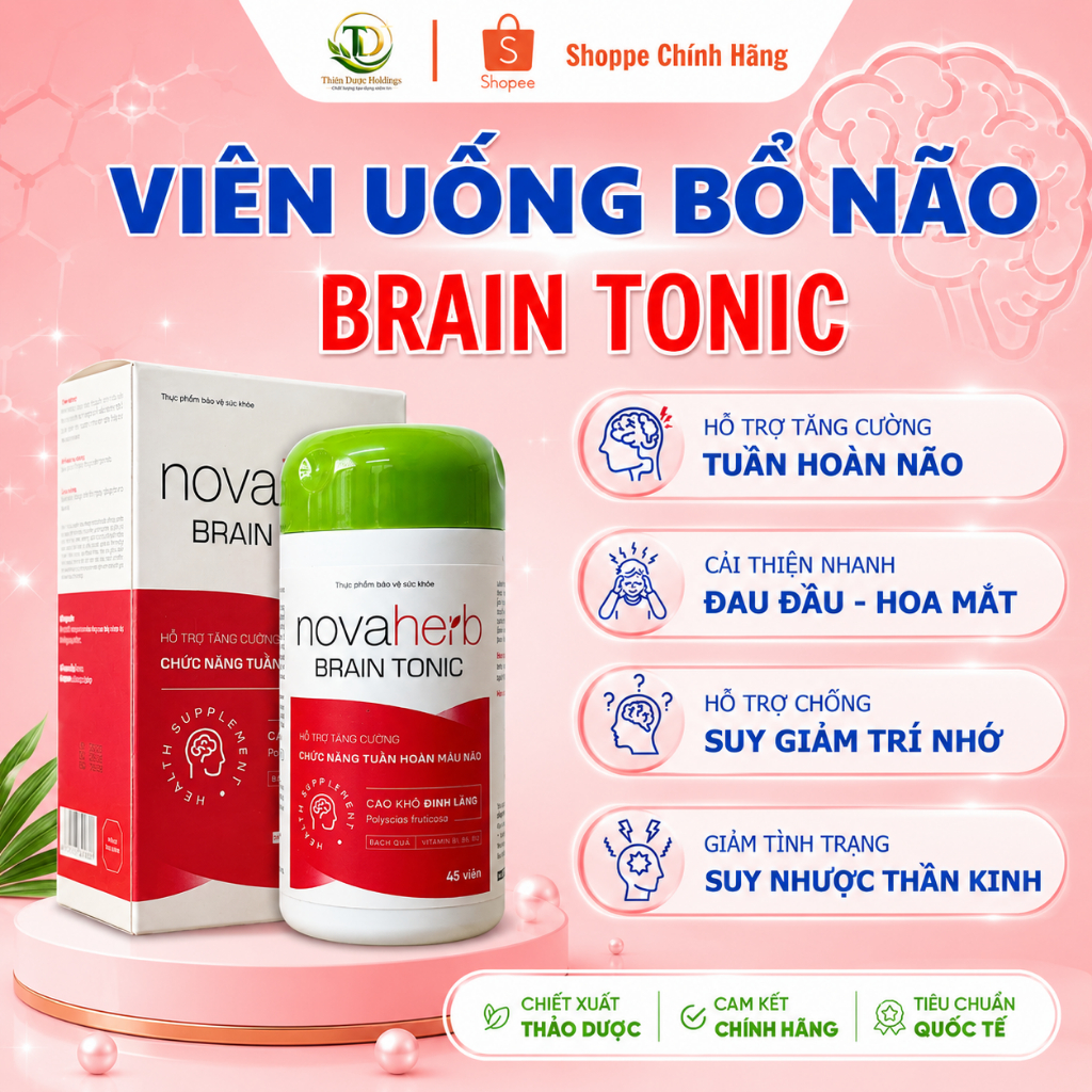 Viên Uống Bổ Não Brain Tonic - Hỗ Trợ Tăng Cường Chức Năng Tuần Hoàn Máu Não (Lọ 45 Viên)