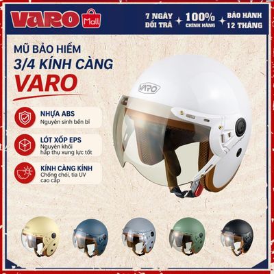 Mũ bảo hiểm 3/4 VARO Kính Càng Cao Cấp Freesize Vòng Đầu 54-59cm Dành Cho Cả Nam Và Nữ Chính Hãng