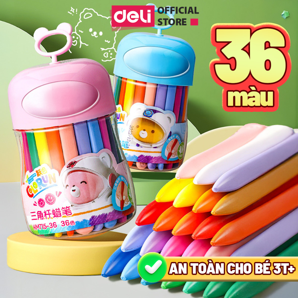 [48 MÀU] Bút sáp màu hữu cơ gấu con Deli - An toàn cho bé, không vấy bẩn tay 12/24/36 màu Tô màu, vẽ