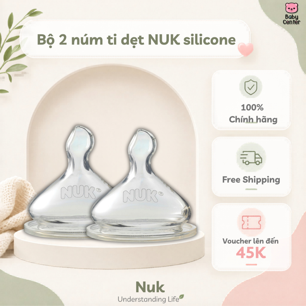 Bộ 2 núm ti dẹt NUK silicone