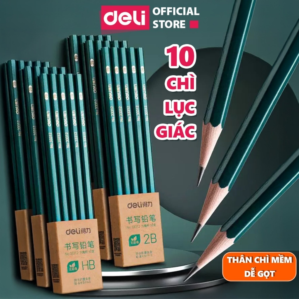 [SALE 70% 2K 1CHÌ] Vỉ 10/12 bút chì lục giác Deli - 2B/HB vẽ mỹ thuật, làm bài kiểm tra nhạy với máy