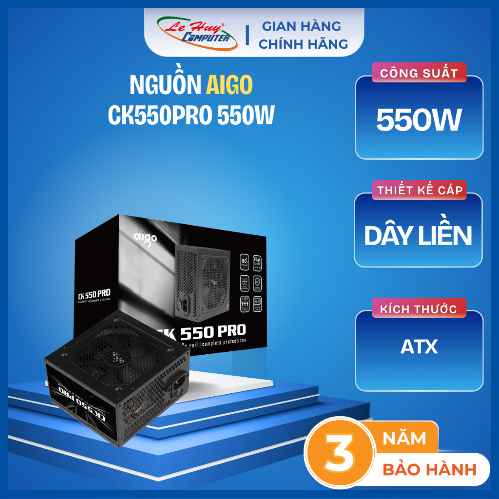 Nguồn AIGO CK550 PRO 550W/ CK650 PRO 650W Dây Liền -  Cáp Dẹt (Non-Modular) - Hàng Chính Hãng