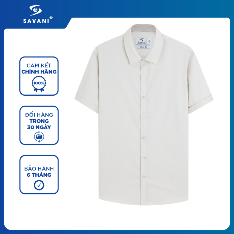Áo Sơ Mi Nam Trơn Ngắn Tay SAVANI Dáng SlimFit, Chất Vải Mềm Mịn, Thấm Hút Mồ Hôi Tốt MSSA065S6
