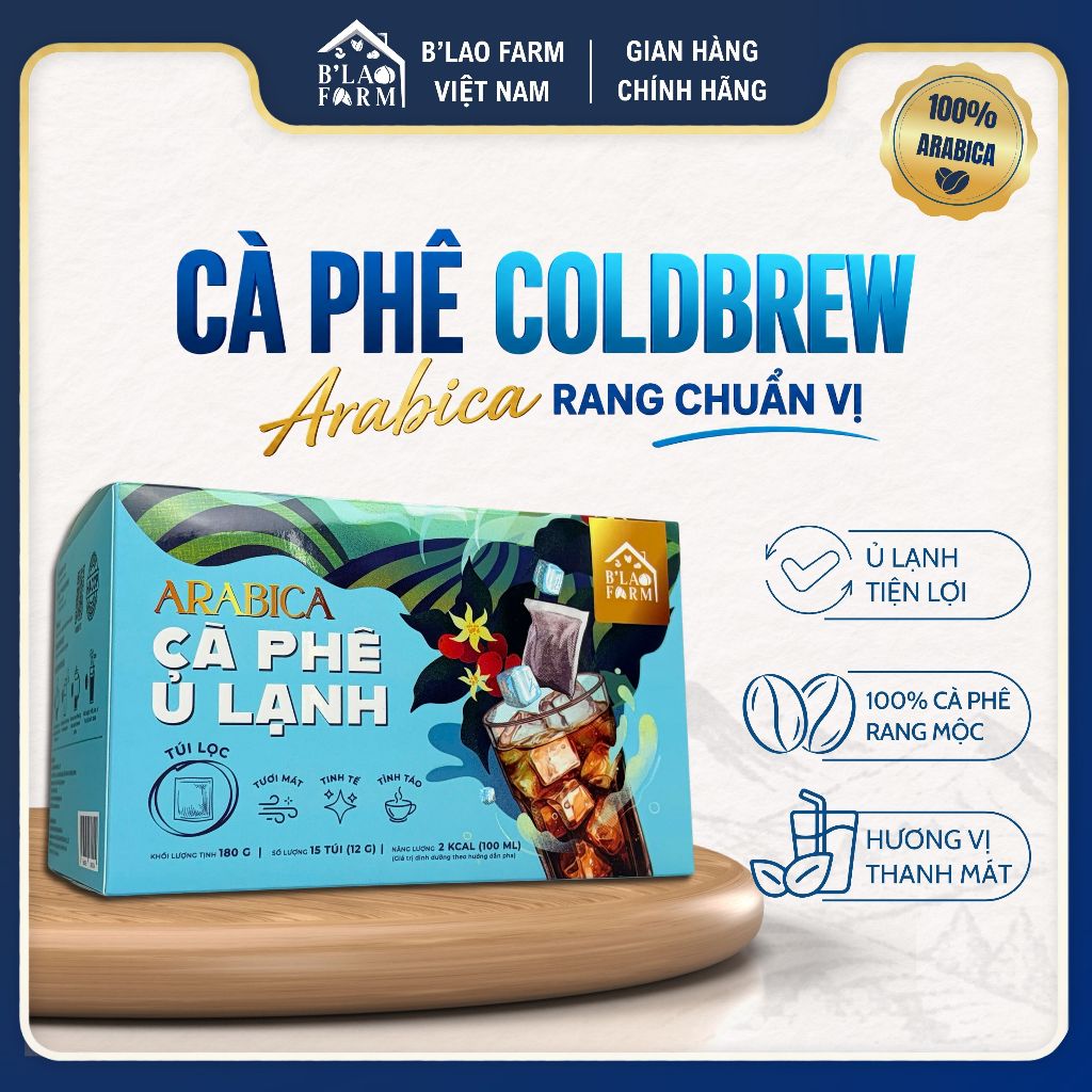 Cà phê COLD BREW túi lọc B'Lao Farm cà phê  Arabica nguyên chất - cafe túi lọc ủ lạnh, chua thanh, đ
