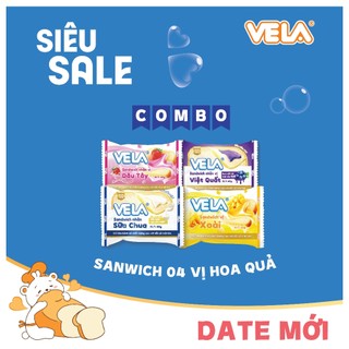[COMBO 4 VỊ] Bánh mì Sandiwch VELA 45g, Vị ngon hoa quả( Sữa chua, Dâu tây, Việt quất, Xoài)
