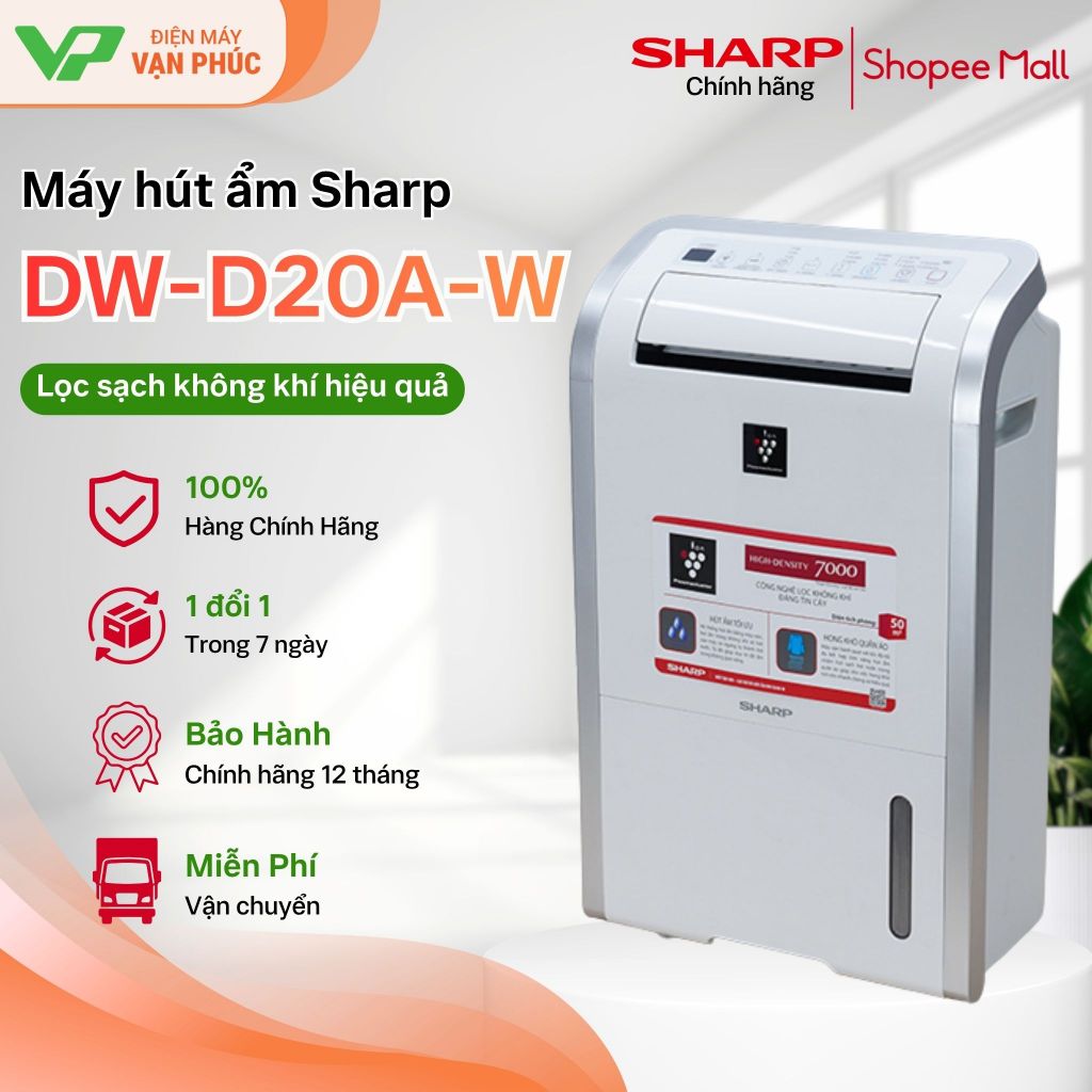 Máy hút ẩm lọc không khí Sharp DW-J20FV-W  - 20 lít/ngày- Bảo hành chính hãng 12 tháng