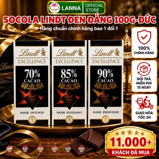 Socola LINDT đen đắng nguyên chất không đường sô cô la ca cao thanh 100g - Đức