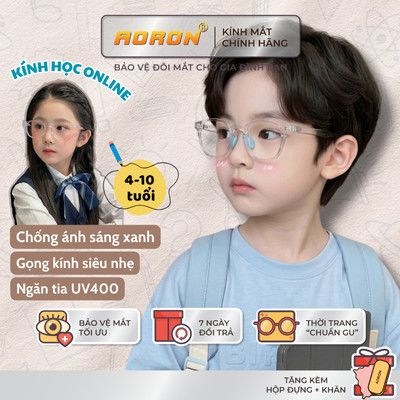 Kính Chống Ánh Sáng Xanh Trẻ Em AORON 4-10 Tuổi Gọng Chống Gãy Cho Bé Và Gái Giảm Mỏi Mắt Khi Dùng Máy Tính AK210