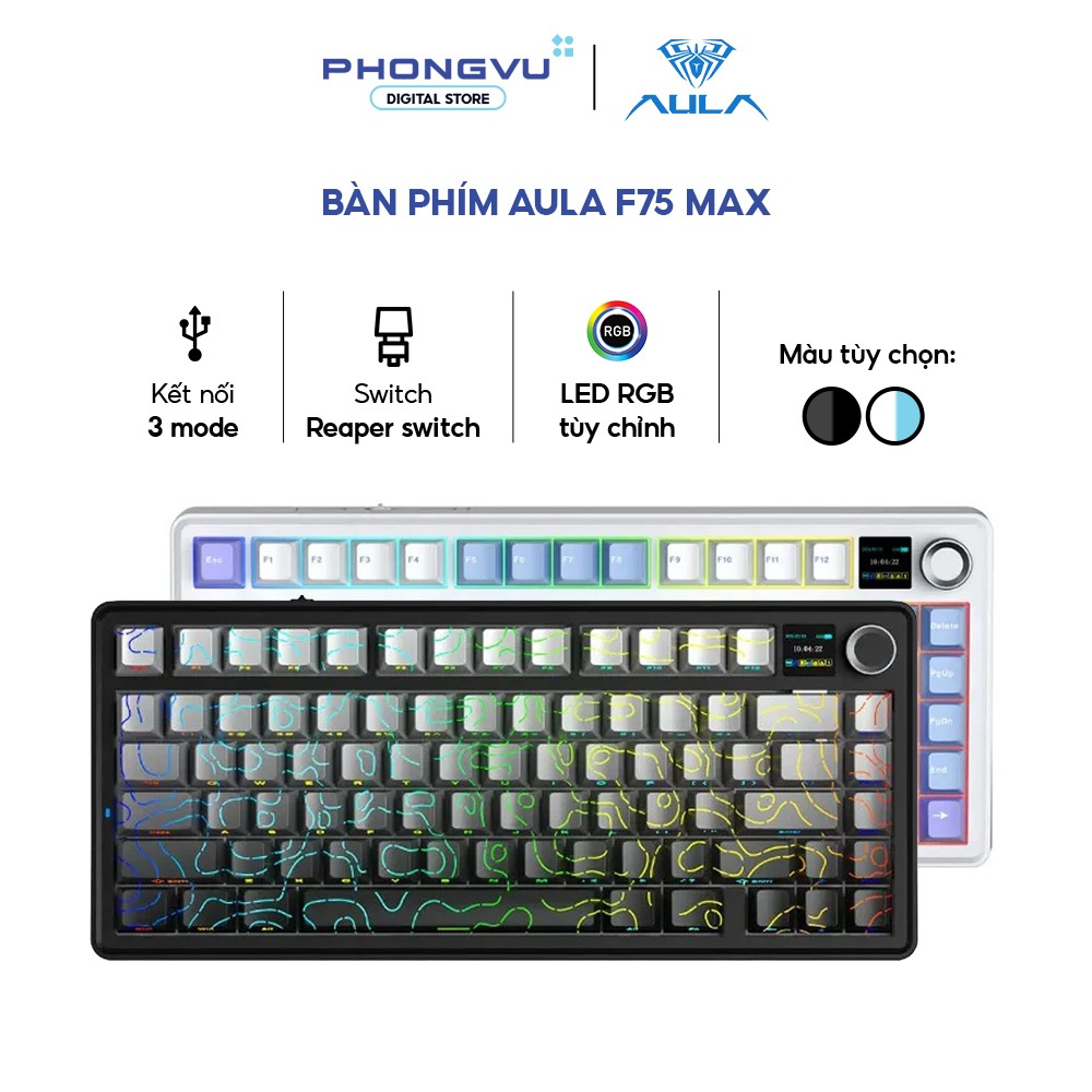 Bàn phím cơ Gaming không dây Aula F75 Max - 3 Mode - Layout 80 - Reaper Switch - RGB - Bảo hành 24 t