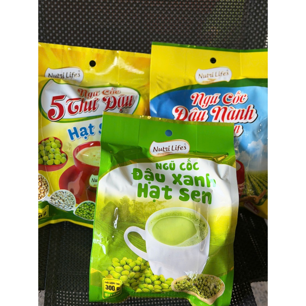 Combo 3 bịch gồm Ngũ cốc đậu xanh hạt sen + Ngũ cốc đậu nành hạt sen + Ngũ cốc 5 thứ đậu