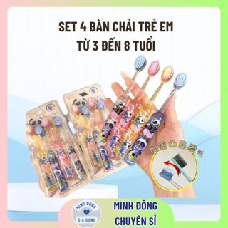 Set vỉ 4 cây bàn chải đánh răng bé trai và bé gái, màu sắc dễ thương. lông tơ siêu mềm, từ 3-8t