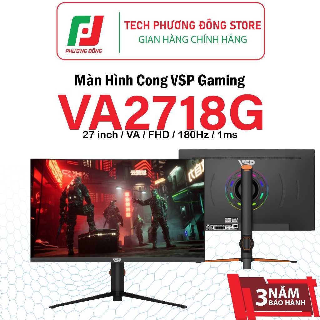 Màn Hình Cong Gaming VSP VA2718G 27inch VA FHD 180Hz 1ms | Chính Hãng | Bảo Hành 36 Tháng
