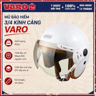 Mũ bảo hiểm 3/4 có kính varo 368k màu trắng viền nâu - lót nâu cao cấp