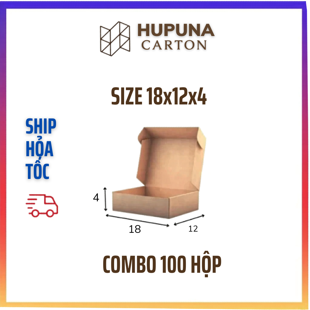 [FREESHIP] 18x12x4 Combo 100 Hộp Carton Nắp Gài đóng gói hàng quần áo, giày dép giá rẻ