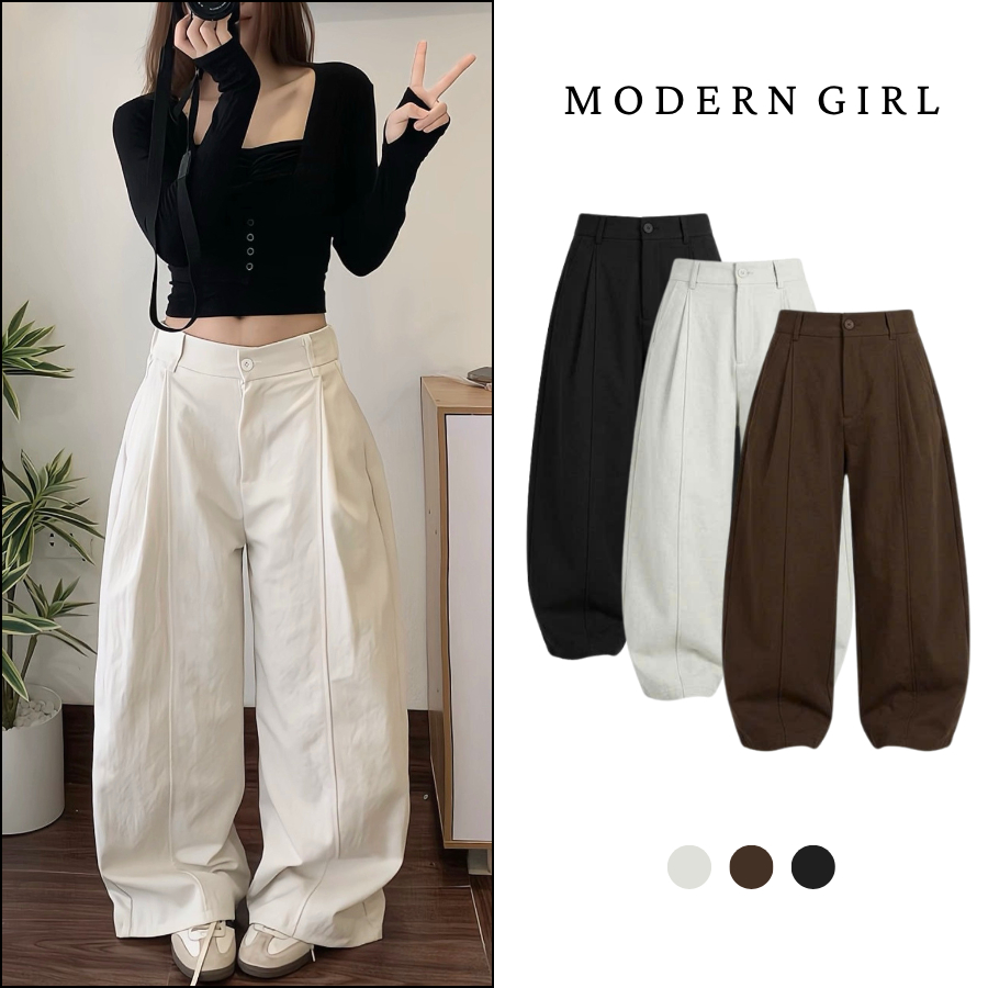 Quần Ống Rộng Kaki Nhật, Quần Kaki Có Khoá Kéo Nửa Lưng Chun Phong Cách Hàn Quốc ModernGirl