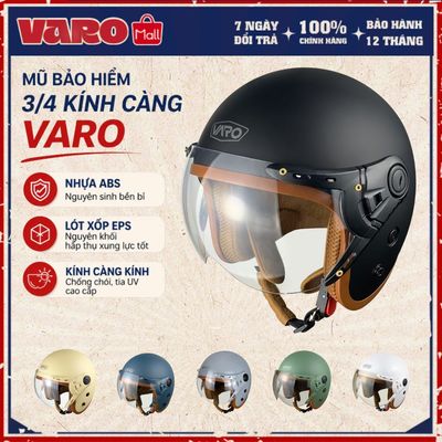 Mũ bảo hiểm VARO 3/4 kính càng kính cao cấp đã qua xử lý - Bảo Hành 12 Tháng