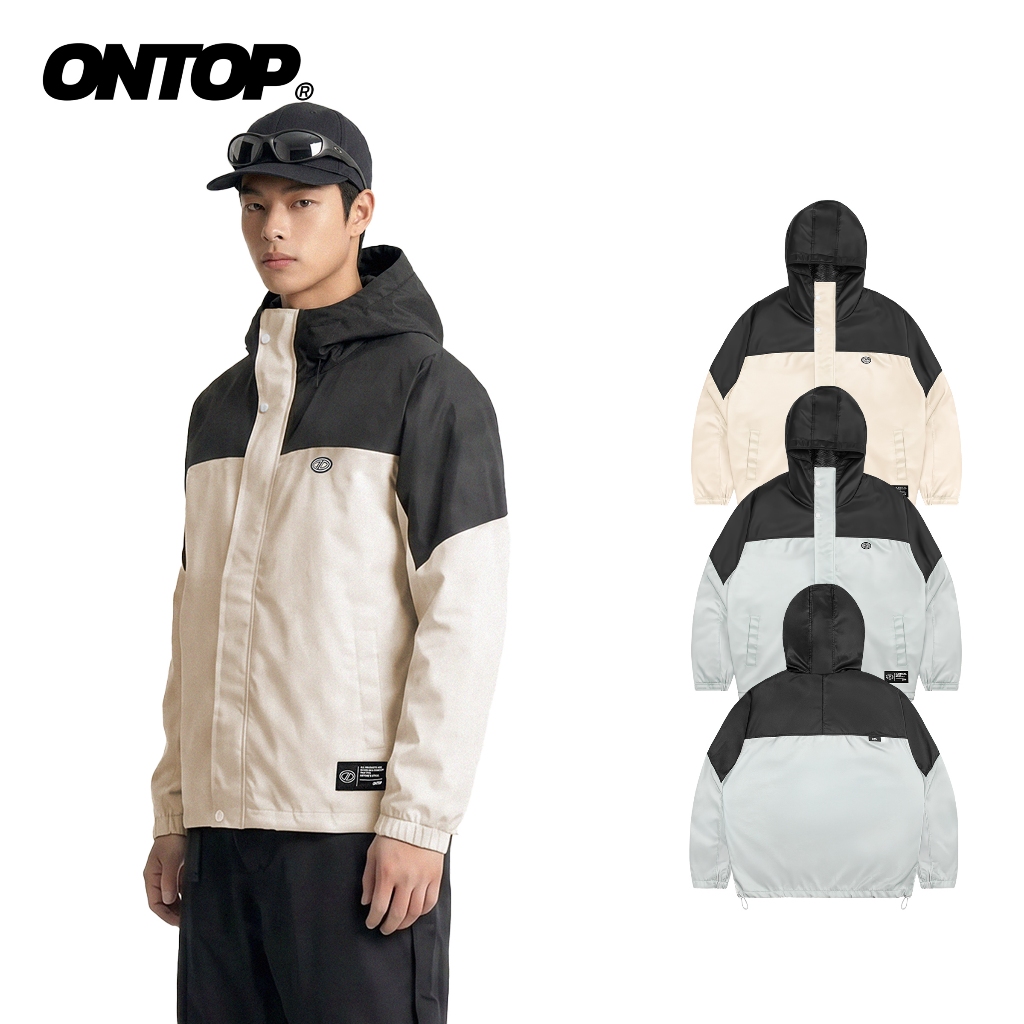 Áo khoác dù phối màu 2 lớp có mũ ONTOP khóa kéo và nút bấm chắc chắn Mountain Parka Jacket | O-AK13