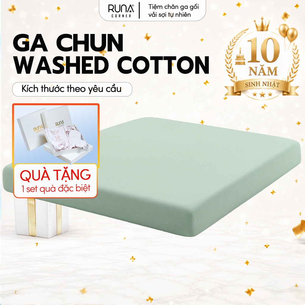 Ga giường Washed Cotton Runa Corner, Ga trải giường mềm mịn thoáng mát, đủ size, phong cách Vintage