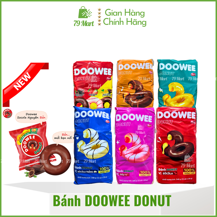 [New] [Túi 12cái] Bánh Doowee Donut phủ socola vị Hỗn hợp/ Dâu/ Cam/ Chocolate/ Phô Mai 🛒79 MART
