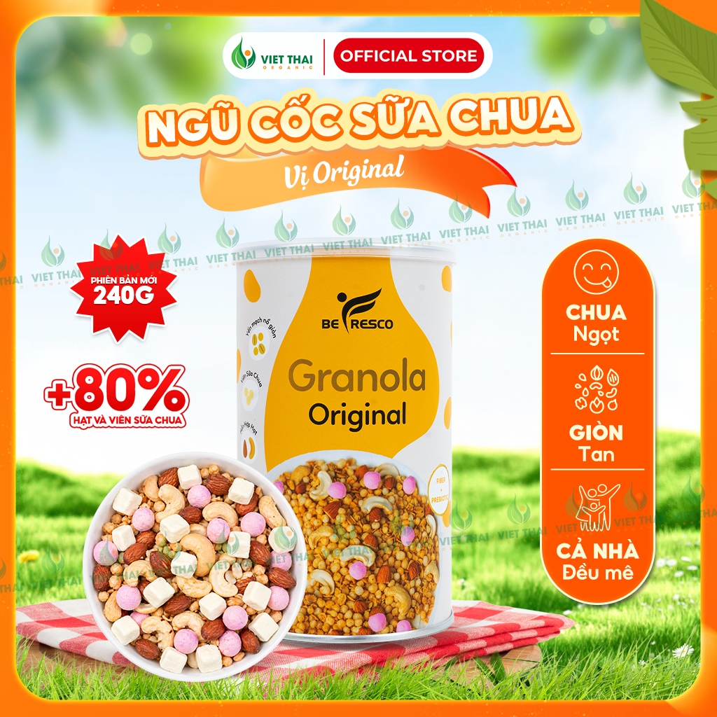 [PHIÊN BẢN MỚI] Ngũ Cốc Granola Ăn Sáng Vị Truyền Thống Befresco Mix Sữa Chua Sấy Khô (240G)
