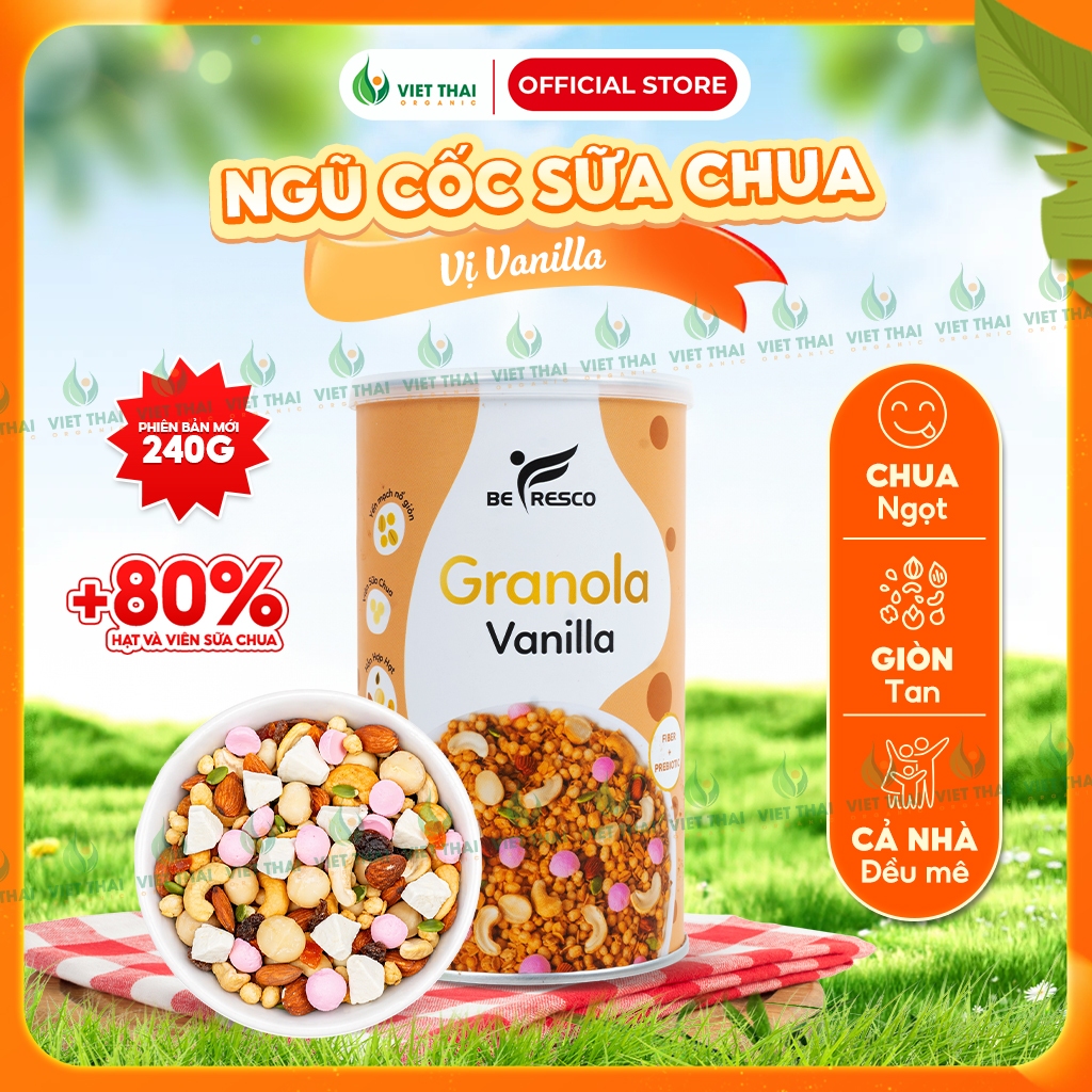 Ngũ Cốc Granola Ăn Sáng Vị Vanilla - Ngũ Cốc DNhiều Hạt Mix Sữa Chua 240G Befresco Việt Thái Organic