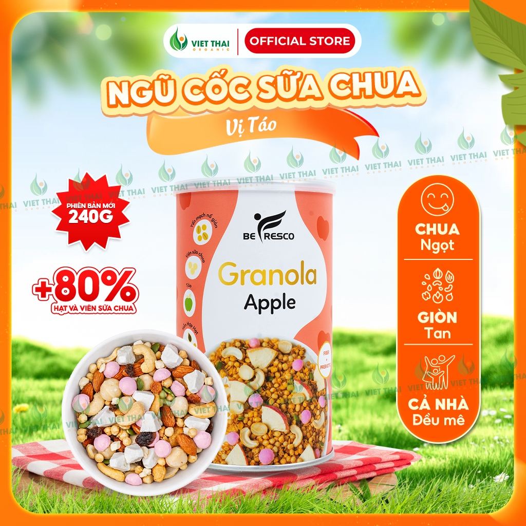[MỚI VỀ] Ngũ Cốc Granola Nhiều Hạt Vị Táo Mix Sữa Chua Sấy Khô Ăn Sáng Dinh Dưỡng Befresco (245G)
