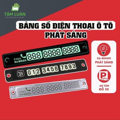 Bảng số điện thoại ô tô phát sáng bằng năng lượng mặt trời, dạ quang - phụ kiện ô tô Tâm Luân