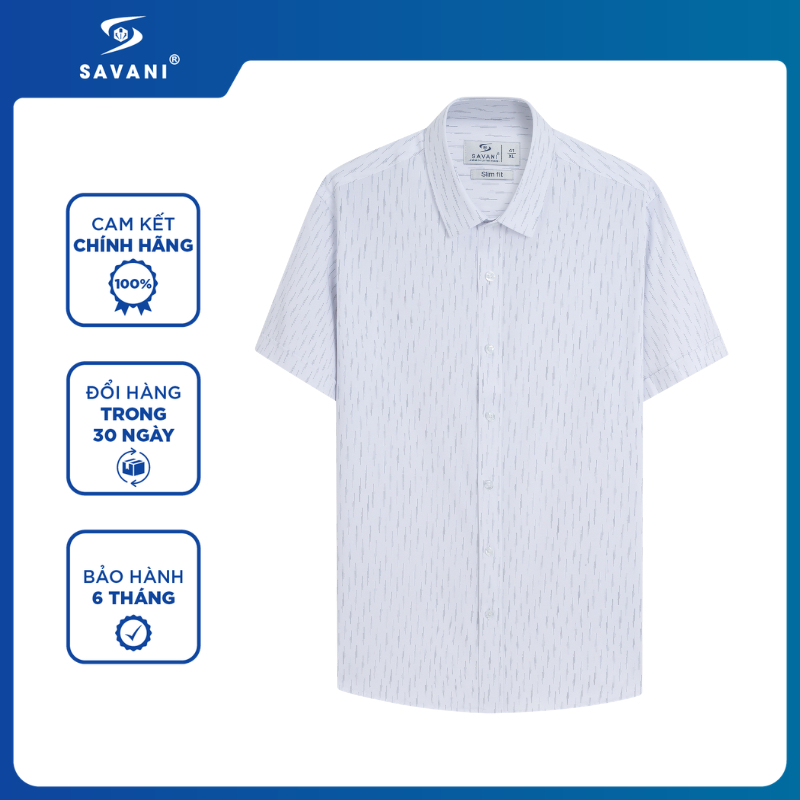 Áo Sơ Mi Nam Ngắn Tay SAVANI Dáng SlimFit, Vải Polyester Có Độ Bền Màu Cao, Không Nhăn MSSA031S6