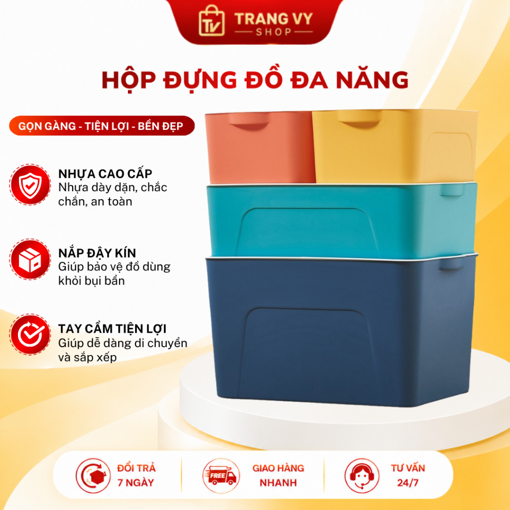 Hộp Nhựa Đựng Đồ Đa Năng Có Nắp Đậy Chống Bụi, Chất Liệu Cứng Cáp Bền Đẹp,Đựng Quần Áo Đồ Dùng Gọn G