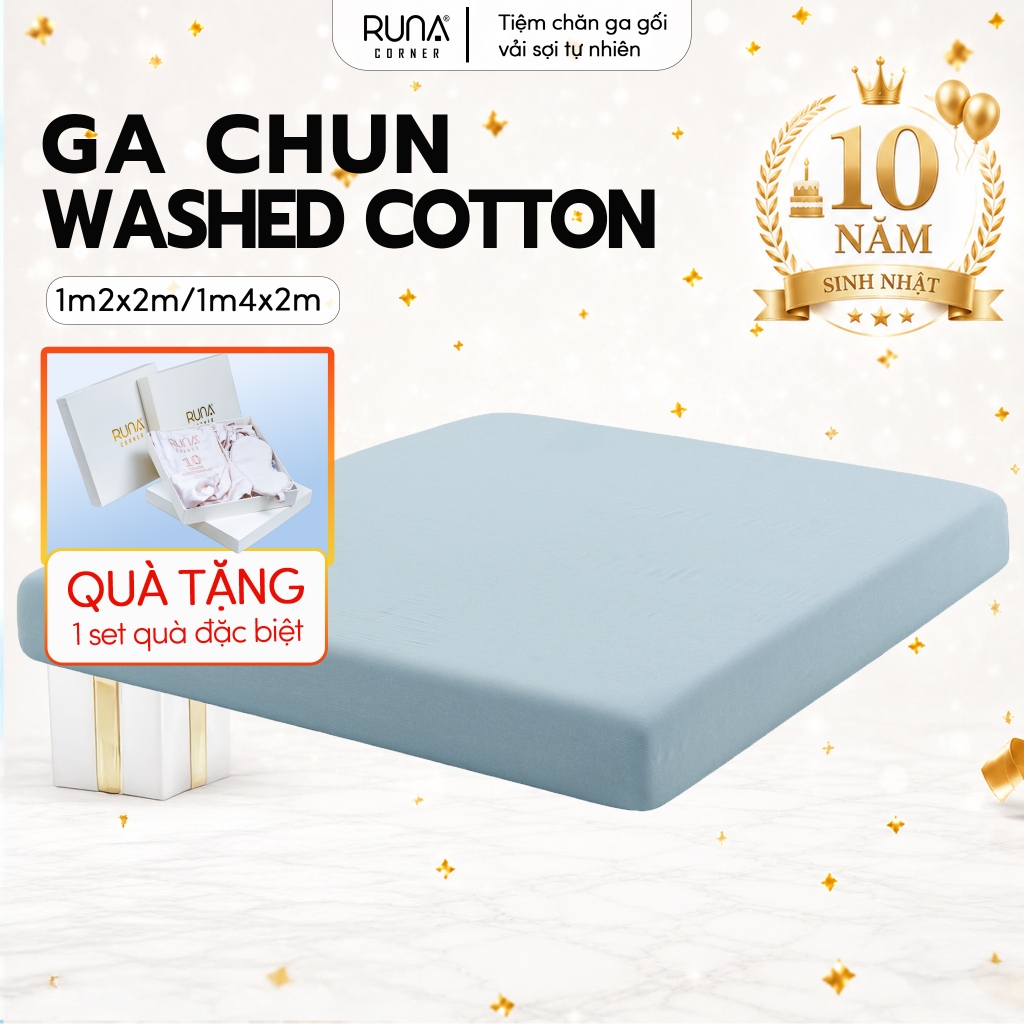 Ga giường Washed Cotton Runa Corner, Ga trải giường mềm mịn thoáng mát, kích thước 1m2x2m, 1m4x2m