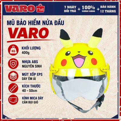 Mũ bảo hiểm nửa đầu VARO Trẻ em (2-4 tuổi) PIKACHU tai vàng kính