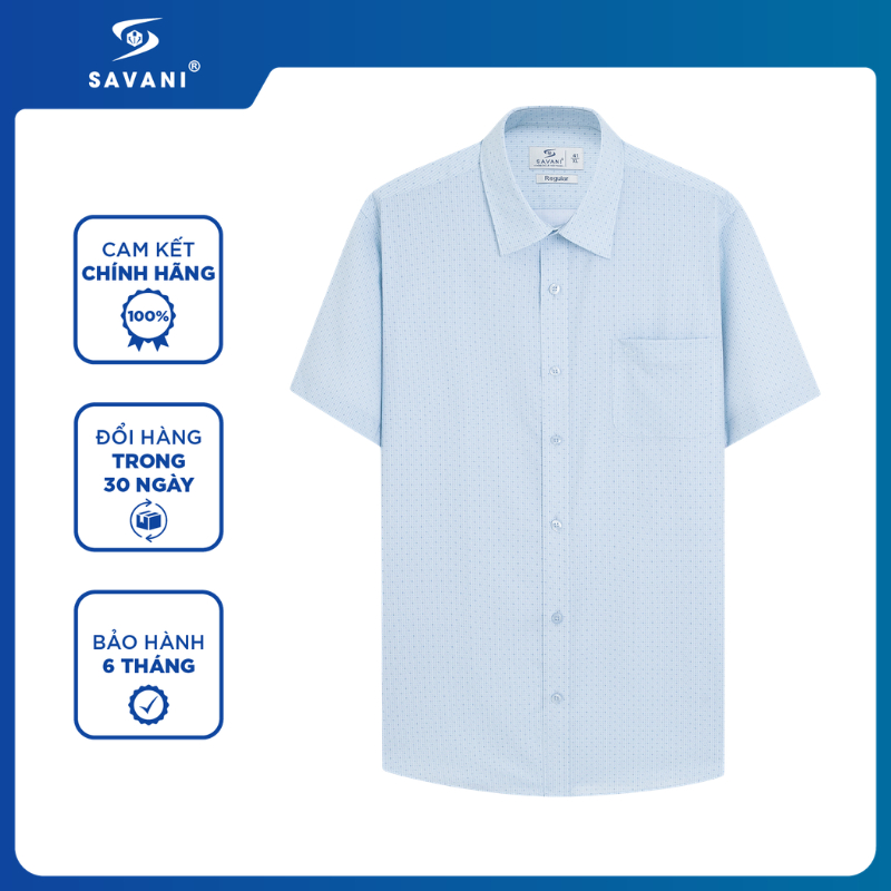 Áo Sơ Mi Nam Ngắn Tay SAVANI Họa Tiết Chấm Bi, Chất Vải Mềm Mịn, Dáng Regular Thoải Mái MSSA034S6
