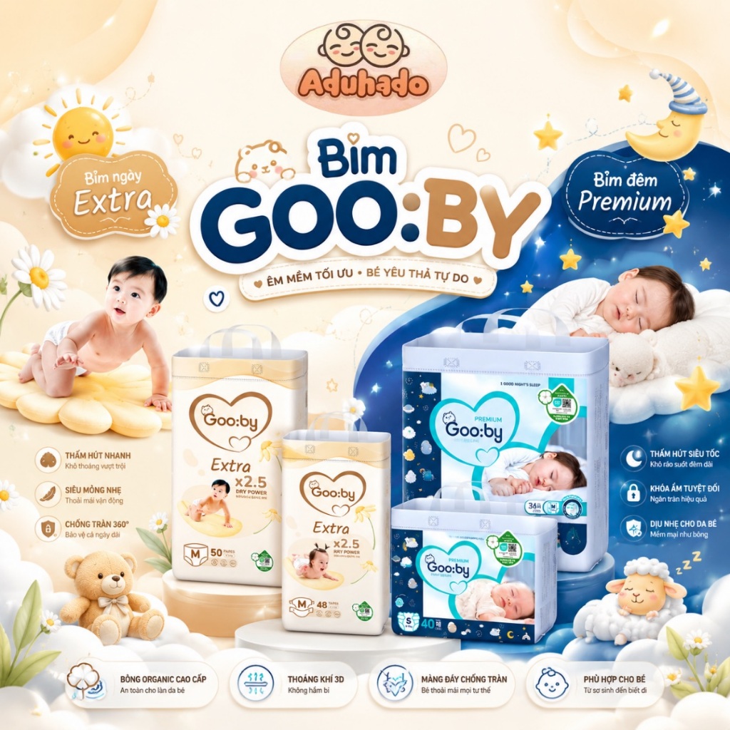 TÃ BỈM GOOBY PREMIUM / GOOBY EXTRA COMBO 1 Bịch Siêu Mỏng Nhẹ
