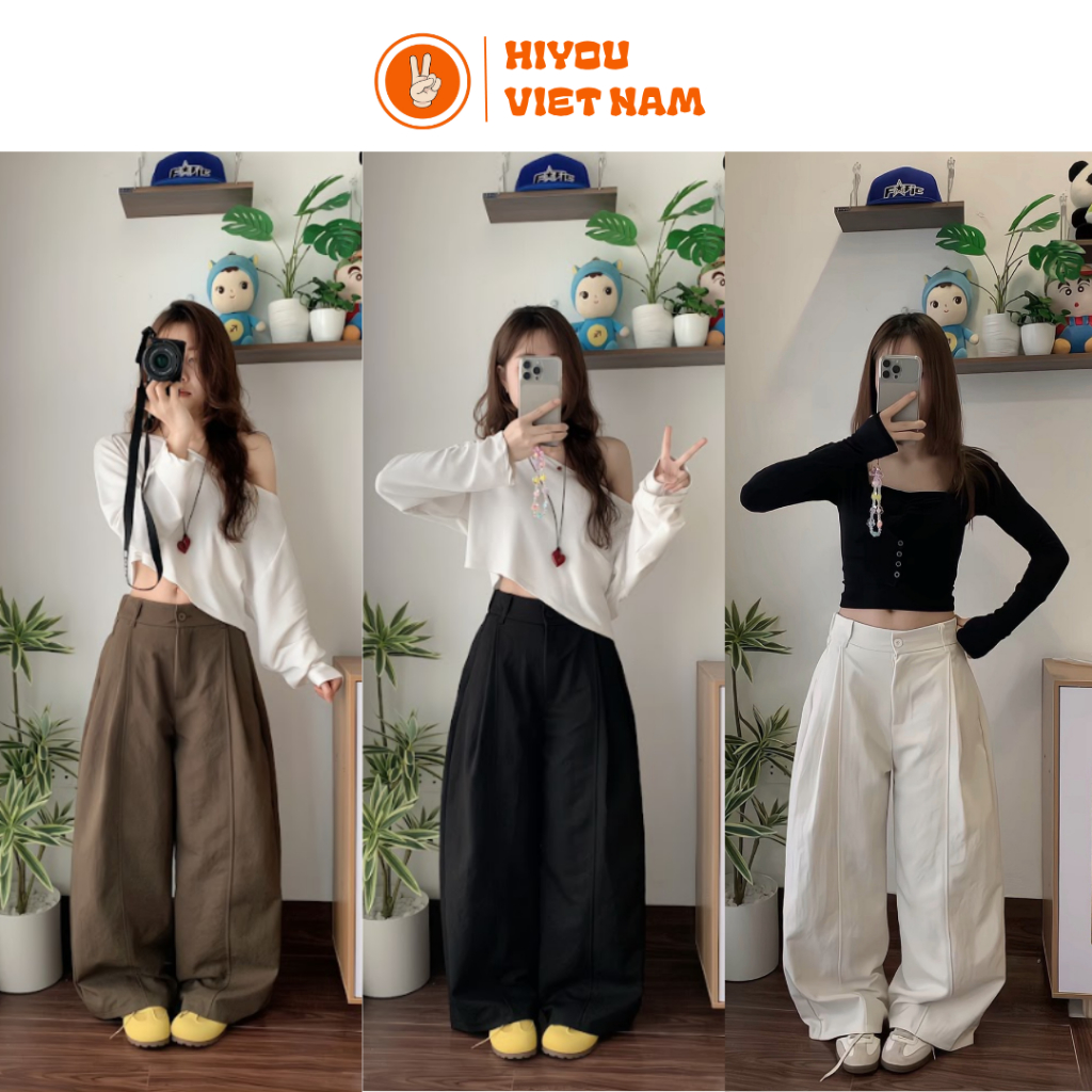 [ Deal Mở Bán ] Quần Kaki Nhật Form Suông Rộng HIYOU, Quần Kaki Lưng Chun Co Giãn Phong Cách Hàn Quố