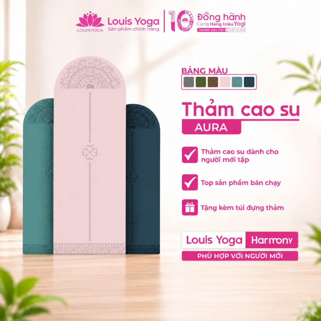 Thảm Tập Yoga Louis Yoga Yoga AURA Định Tuyến - Thảm Thể Dục Cao Su Xơ Dừa Độ Bám Cao