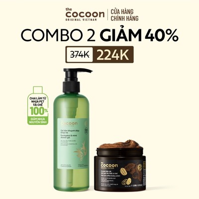 [MUA 2 GIẢM 42%] Combo Gel tắm khuynh diệp bạc hà 500ml + 1 Cà phê Đắk Lắk làm sạch da chết cơ thể Cocoon 200ml