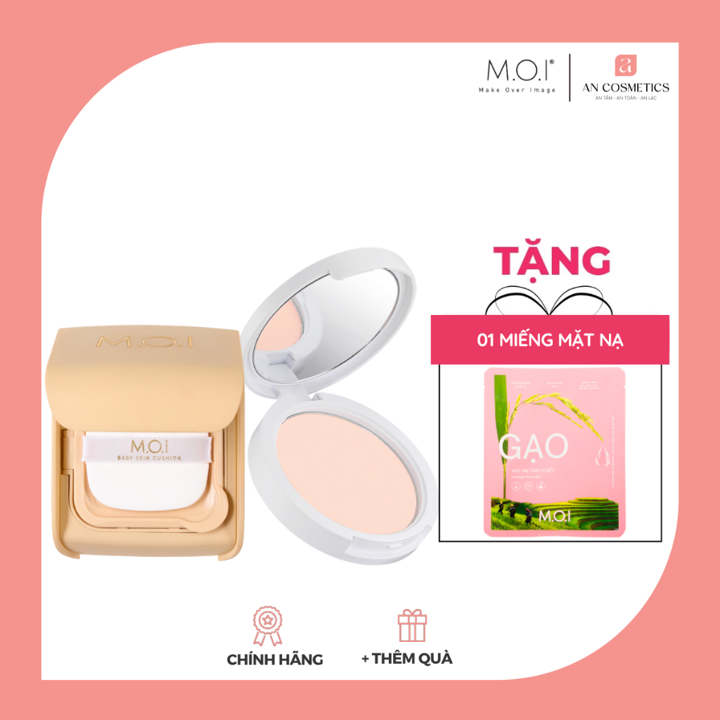 Combo phấn nước M.O.I Baby Skin Cushion 12g và phấn phủ kiềm dầu M.O.I Baby Skin Powder 10g
