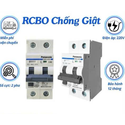 RCBO CHỐNG GIẬT PANASONIC chính hãng Cầu Dao Chống Giật Panasonic 20A, 40A, 60A