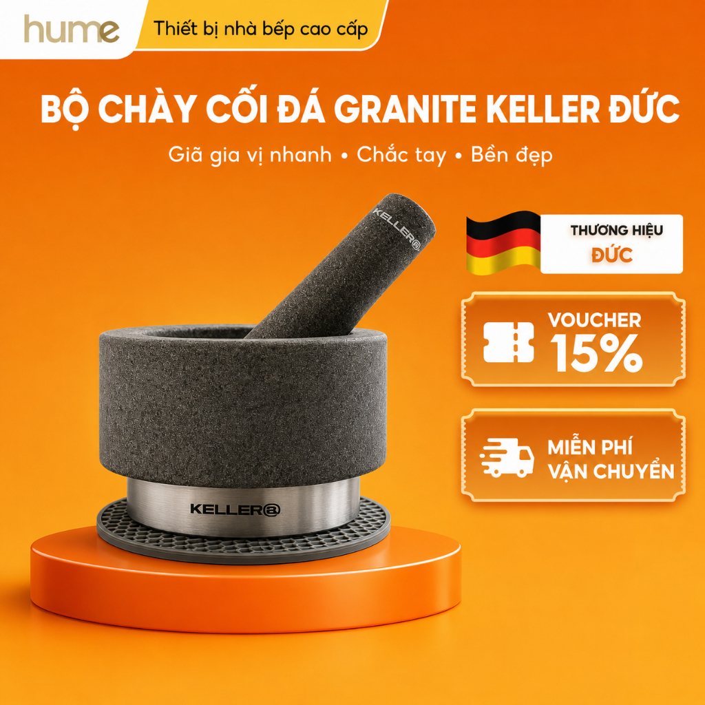 Bộ chày cối Đá Granite KELLER Đức | Cối Giã Gia Vị Đá Nguyên Khối, Chuẩn SGS
