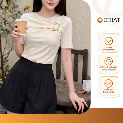 Áo Thun 𝐂𝐂𝐇𝐀𝐓 Dáng Ôm Flris Charm Trang Trí Chất Liệu Mềm Mại Cao Cấp 16TNC9050OT