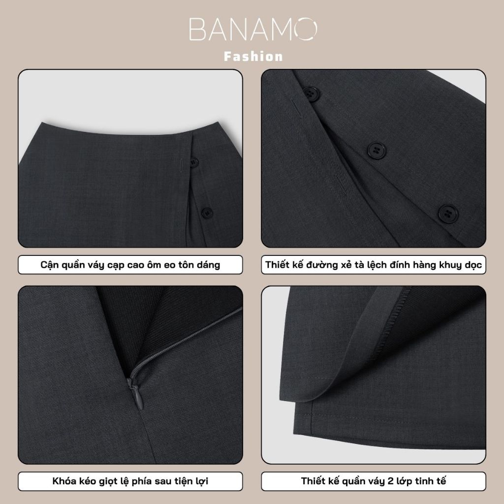 Quần váy nữ BIGSIZE Banamo Fashion chân váy ngắn chữ A cạp cao phối xẻ đính cúc trẻ trung phong cách Hàn Quốc 5902 | BigBuy360 - bigbuy360.vn