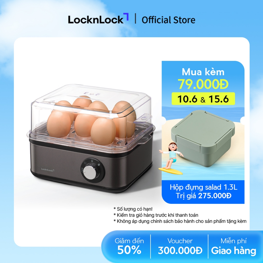 Máy hấp trứng đa năng LocknLock Multi egg cooker EJE223GRY 3 mức nấu trứng - Màu xám