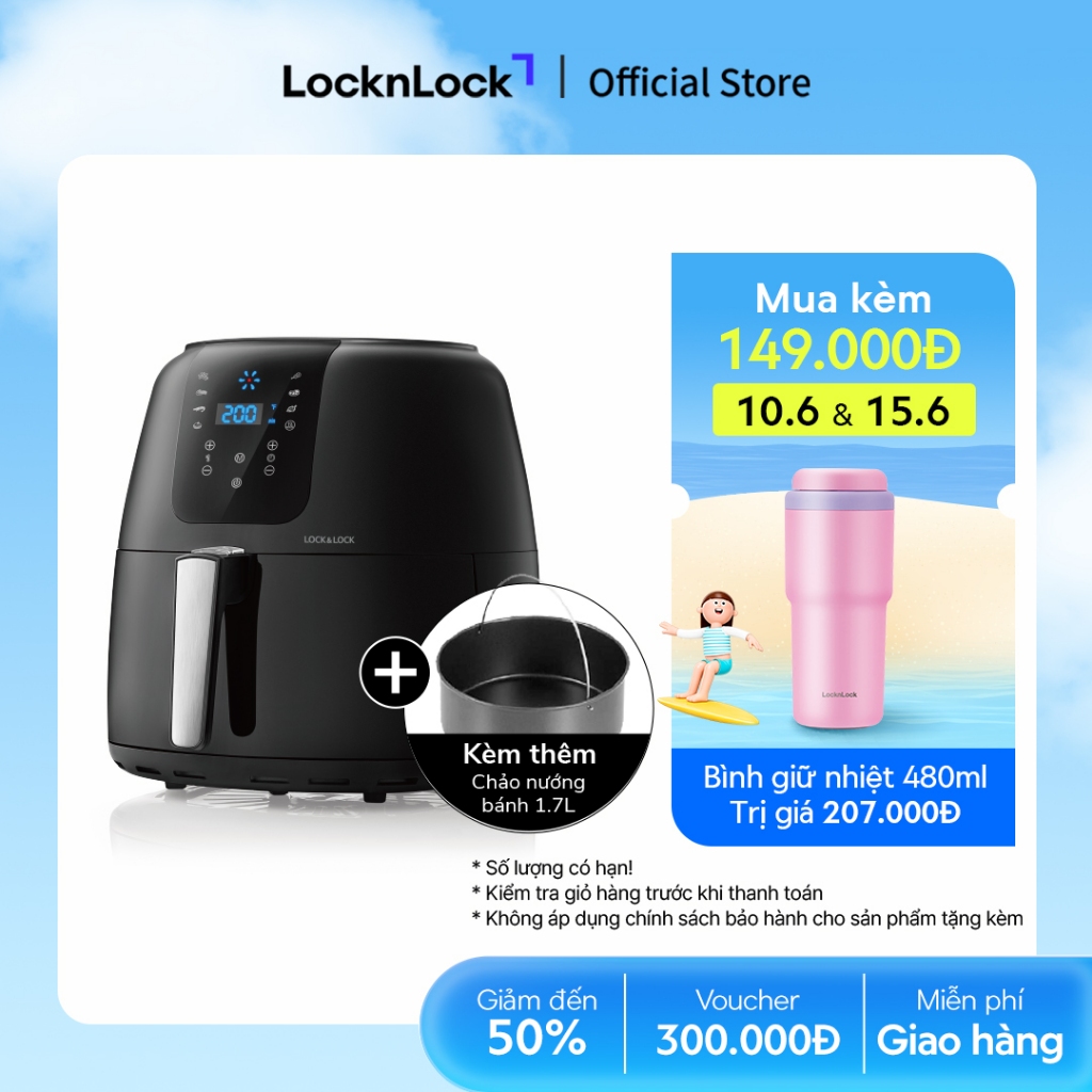 Nồi Chiên Không Dầu Lock&Lock Super Jumbo Air Fryer 7.2L Màu đen EJF296BLK