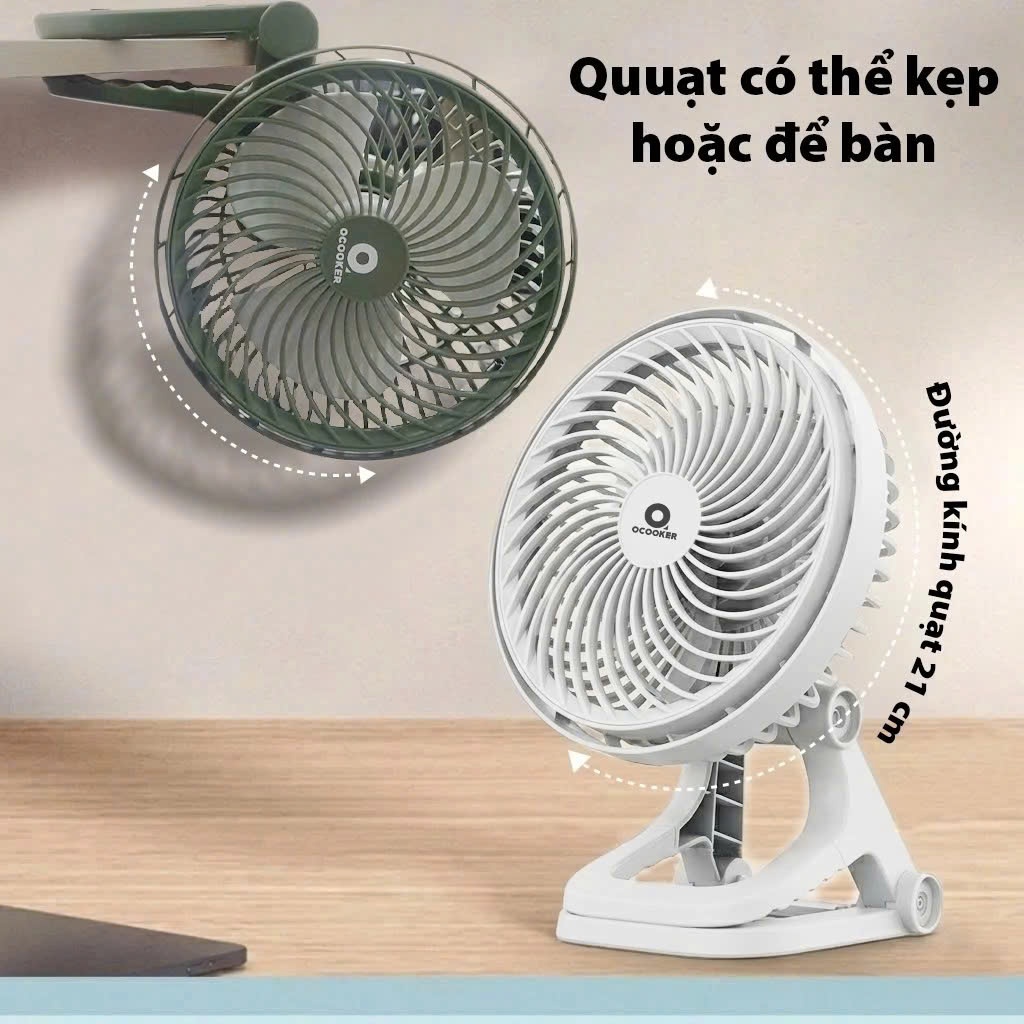 Quạt kẹp bàn tích điện 5000mah FS01,Dung lượng pin lớn 5000mAh