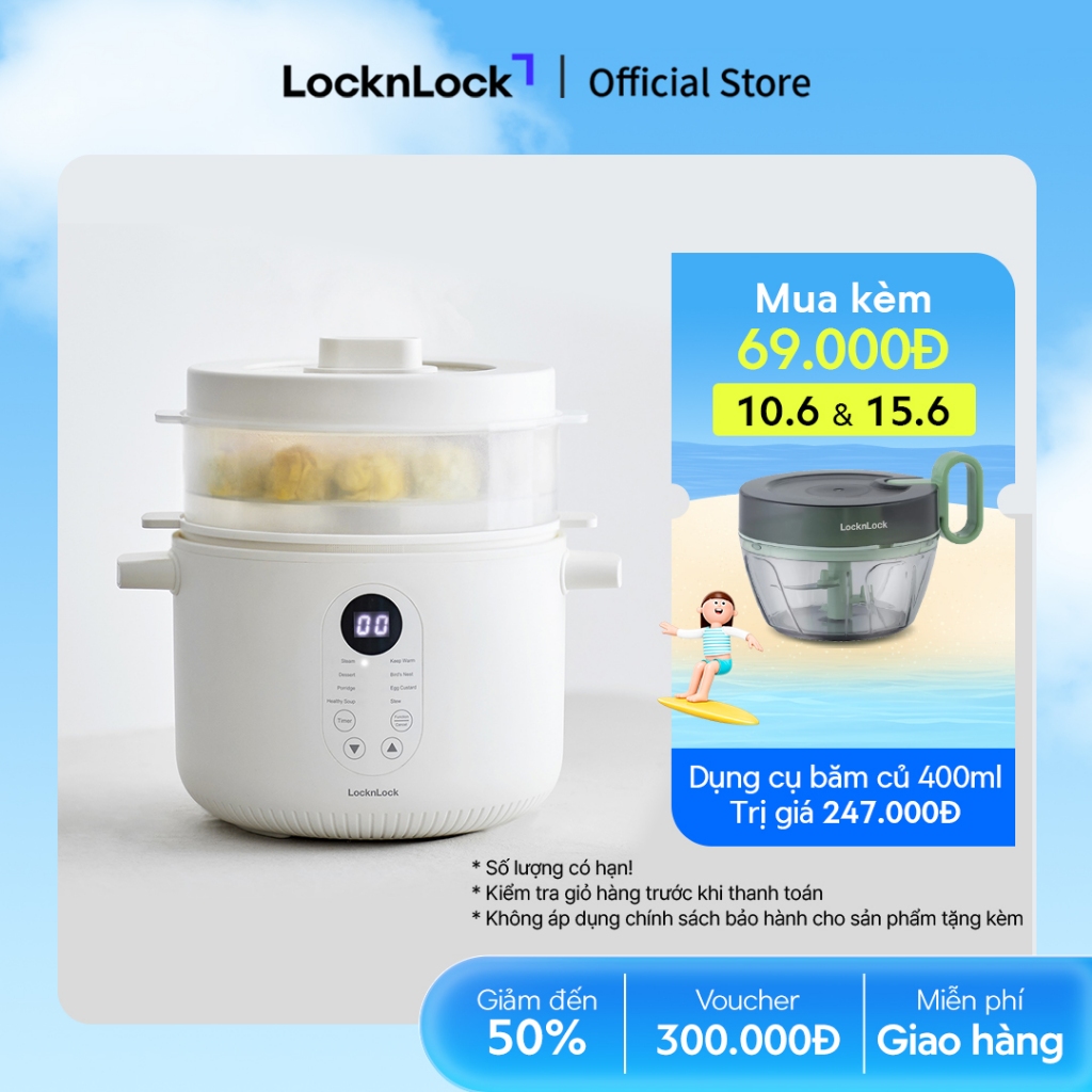 Nồi nấu chậm đa năng Locknlock Bianco Multi-function Slow Cooker 2.5L EJP164IVY